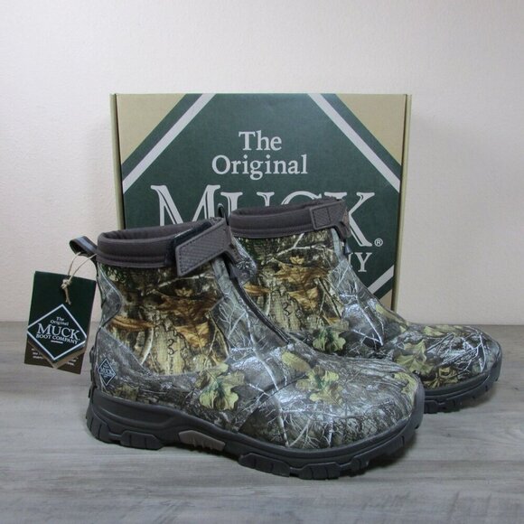 Muck Boot Co Men's 15 Apex Mid Zip Camo Round Toe Pull on Mud Boot Bison/Realtre - Picture 2 of 5